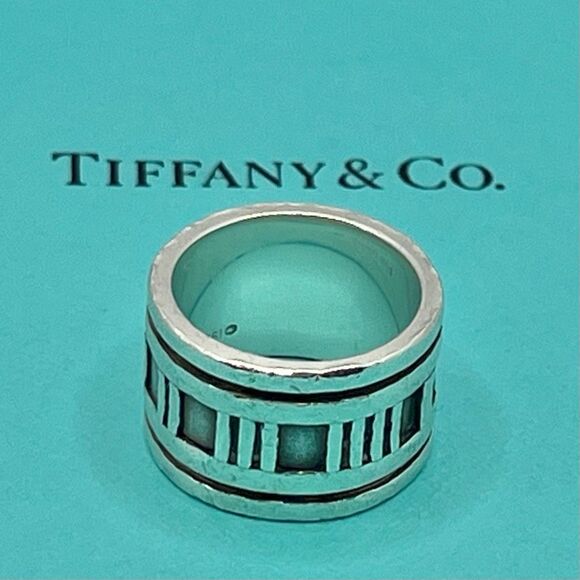 Vintage Tiffany Wide Atlas Silver Ring - Sz 4.75 - 5.0 - Picture 13 of 16
